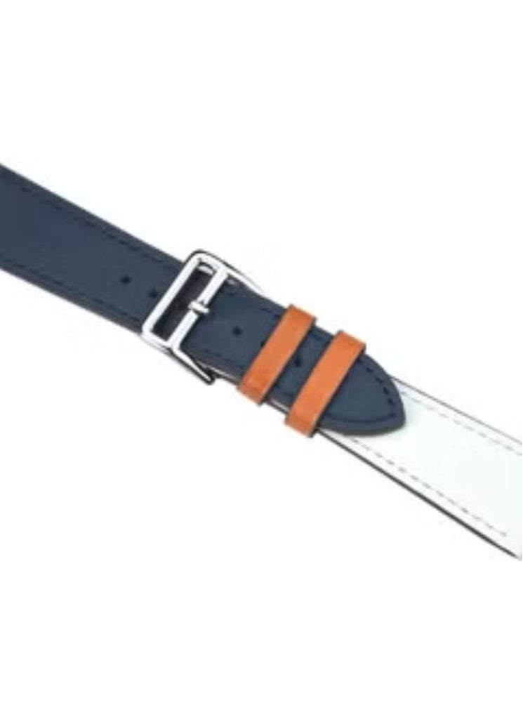 Generic - Replacement Strap Swift Leather Single Tour Band For Apple Watch 44mm Blue/White/Orange - Image 1