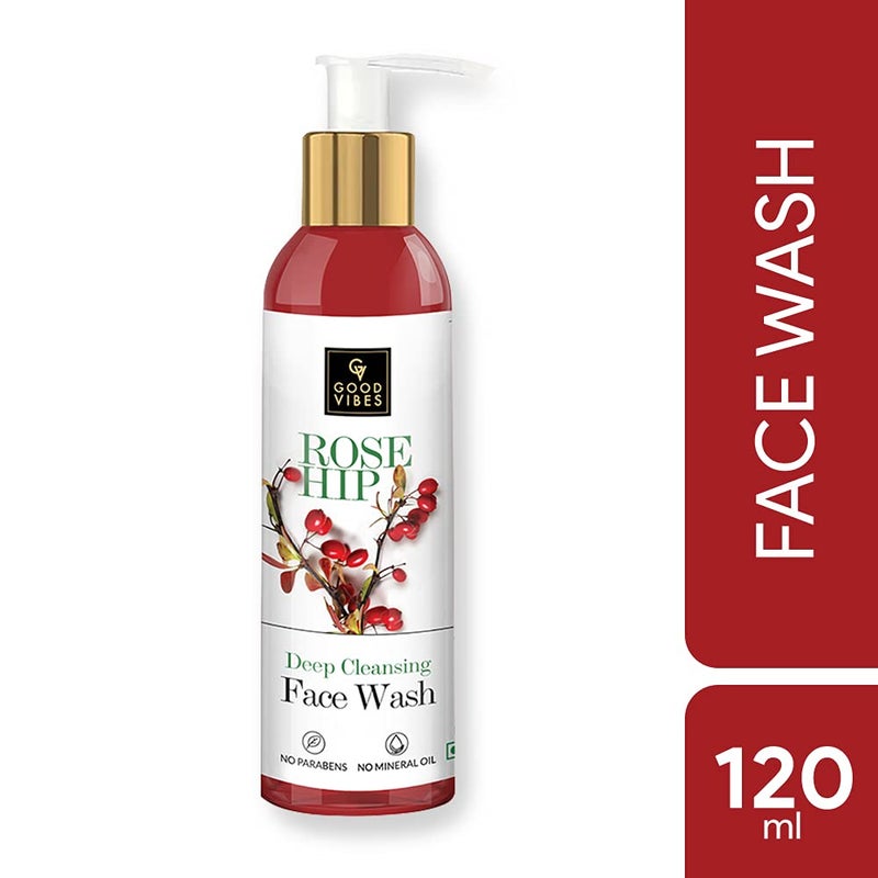 Good Vibes Rosehip Deep Cleansing Face Wash 120 ml Naturally Controls Excess Sebum Acne Moisturizing Skin Softening Formula for All Skin Types No Parabens Mineral Oil - Image 3