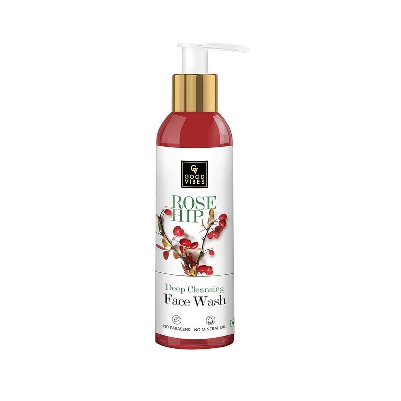 Good Vibes Rosehip Deep Cleansing Face Wash 120 ml Naturally Controls Excess Sebum Acne Moisturizing Skin Softening Formula for All Skin Types No Parabens Mineral Oil - Image 1