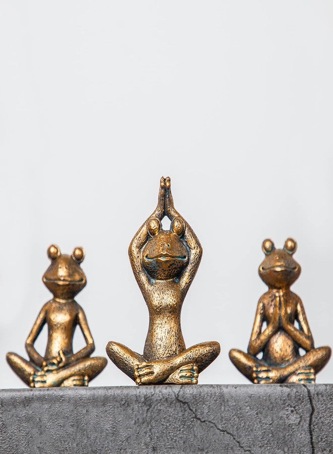 Smadeer Bronze Frog Figurines, 3-Piece Yoga Decor Set, Antique Bronze Color, Handmade Home Decoration - Image 5