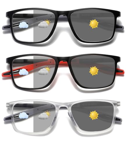 Hubeye Photochromic Reading Glasses for Men and Women TR90 Sport Reader Anti Glare UV Ray Filter Matte blackMatte RedTransparent175 - Image 2
