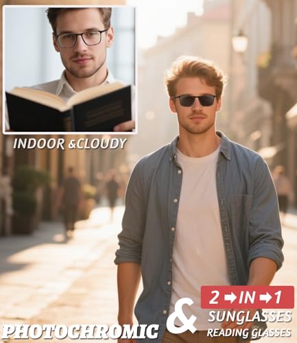Hubeye Photochromic Reading Glasses for Men and Women TR90 Sport Reader Anti Glare UV Ray Filter Matte blackMatte RedTransparent175 - Image 5