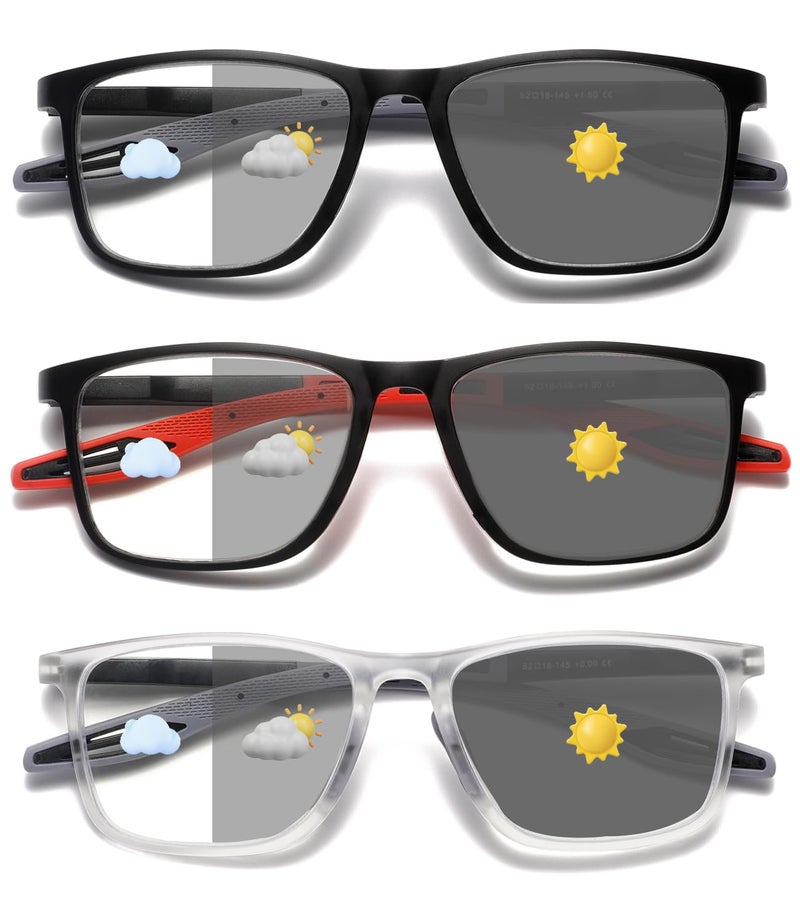 Hubeye Photochromic Reading Glasses for Men and Women TR90 Sport Reader Anti Glare UV Ray Filter Matte blackMatte RedTransparent175 - Image 3