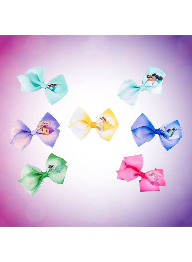 Luv Her - Disney Princess Girls Hair Accessories Gift Set Kids Hair Bows 7 Pcs 4 Inch Bundle Different Princess On Each Clip Alligator Clip Ages 3+ - Image 1
