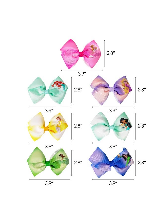 Luv Her - Disney Princess Girls Hair Accessories Gift Set Kids Hair Bows 7 Pcs 4 Inch Bundle Different Princess On Each Clip Alligator Clip Ages 3+ - Image 1