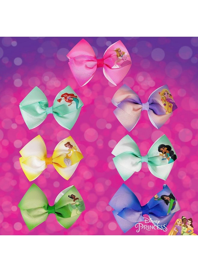 Luv Her - Disney Princess Girls Hair Accessories Gift Set Kids Hair Bows 7 Pcs 4 Inch Bundle Different Princess On Each Clip Alligator Clip Ages 3+ - Image 1