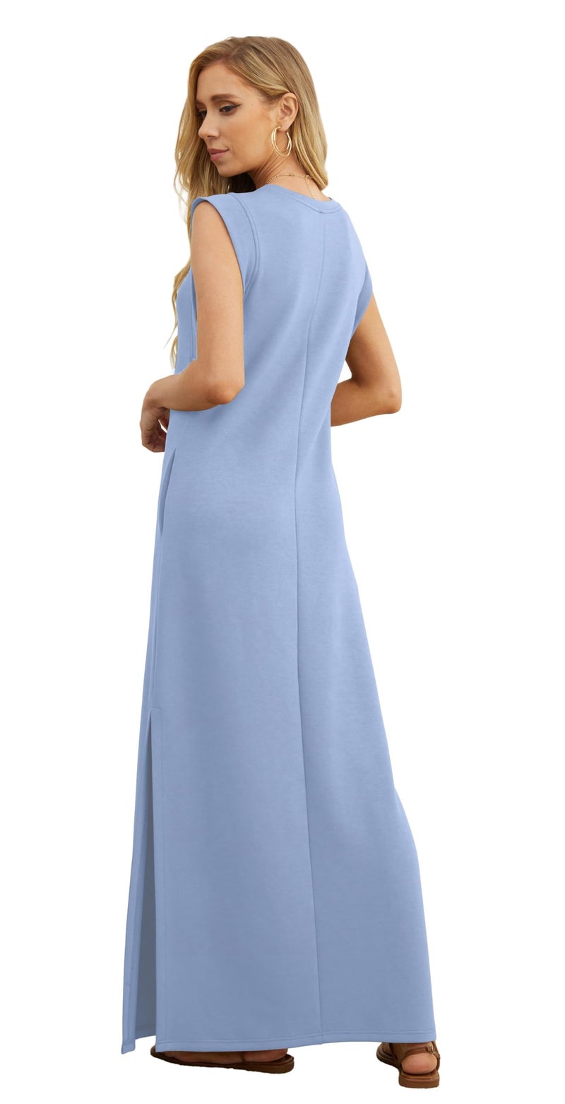 GRECERELLE Womens Summer Vacation Casual Loose Split Long Maxi Dress with Pockets (Sky Blue, Medium) - Image 5