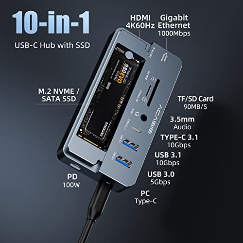 Acasis USB C Laptop Docking Station HDMI 4K60Hz with Nvme Enclosure, ACASIS 10-in-1 USB C Hub Multiport Adapter with HDMI, PD, Ethernet, SD/TF, 10G USB C/A Ports, Audio, Works for Mac/Dell/HP/Surface - Image 2
