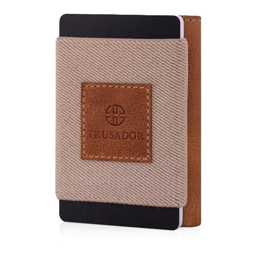 TRUSADOR Rimini Unisex Minimalist Small Leather Wallet Elastic Thread Credit Card Holder Cognac - Image 1