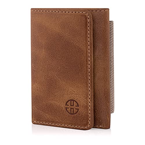 TRUSADOR Rimini Unisex Minimalist Small Leather Wallet Elastic Thread Credit Card Holder Cognac - Image 3