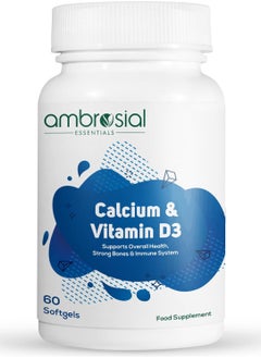 ambrosial Ambrosial Calcium & Vitamin D Tablets | High Potency Calcium Supplement for Bone Health, Muscles & Teeth | High Strength Calcium Tablets (Pack of 1-60 Softgels)  - Image 1