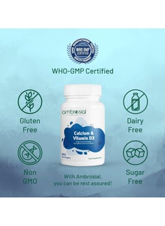 ambrosial Ambrosial Calcium & Vitamin D Tablets | High Potency Calcium Supplement for Bone Health, Muscles & Teeth | High Strength Calcium Tablets (Pack of 1-60 Softgels)  - Image 4