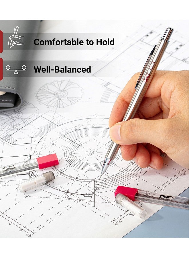مستر. بين أقلام رصاص ميكانيكية فضية معدنية، 0.3 مم، عبوة من قطعتين، مثالية للرسم الفني والفني - Image 5