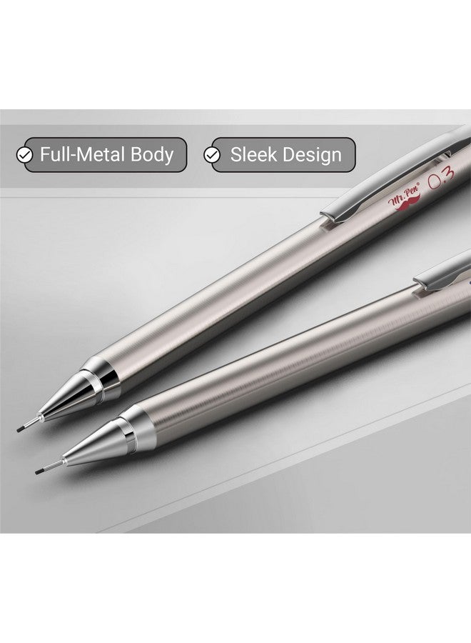 مستر. بين أقلام رصاص ميكانيكية فضية معدنية، 0.3 مم، عبوة من قطعتين، مثالية للرسم الفني والفني - Image 4