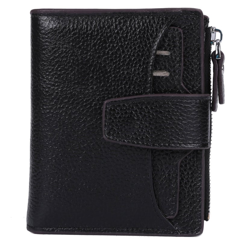 AINIMOER Women's RFID Blocking Leather Small Compact Bi-fold Zipper Pocket Wallet Card Case Purse with id Window (Lichee Black) - Image 1