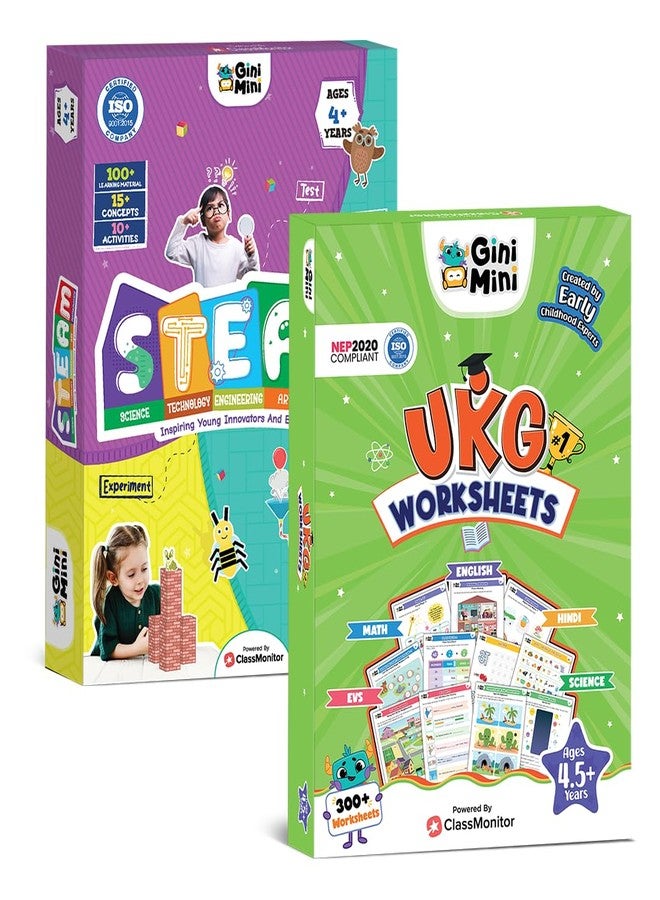 GiniMini 300+ Worksheets & STEAM Activity Kit Combo for Kids 4 5 6 7 Years | Science, English, Math | STEM Toys, DIY, Learning & Writing Practice, Technology Engineering Art, Gift for Boys & Girls - Image 1