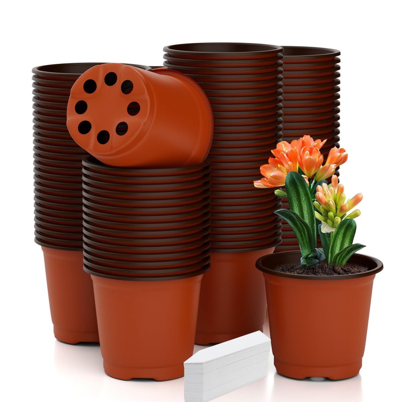 Cidenbio Nursery Pots 100 PCS 4 Inch Plant Pots with 100 Labels, Planting Pot for Plants Indoor Outdoor, Plastic Flower Pot for Seedlings Transplanting Small Plants Growing - Image 1
