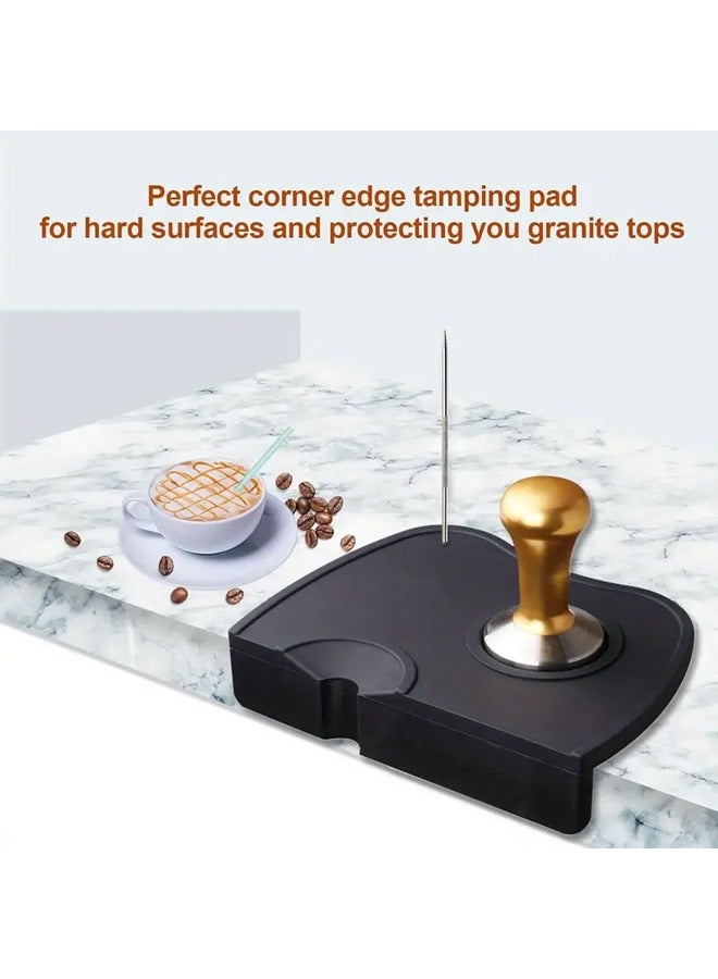 Espresso Tamper Mat, Food Safe Silicone Coffee Tamp Mat Anti-Slip, Corner Tamping Pad Non-Slippery Soft Odorless Holder Pad Black - Image 3