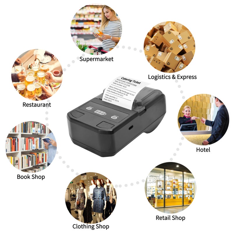 Portable 58mm Thermal Receipt Printer Wireless BT Mini Bill Ticket POS Mobile Printer with Rechargeable Battery Support ESC/POS Compatible with Android iOS Windows for Restaurant Supermarket Retail Clothing Office Small Business - Image 5