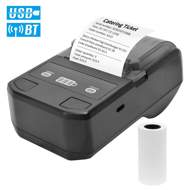 Portable 58mm Thermal Receipt Printer Wireless BT Mini Bill Ticket POS Mobile Printer with Rechargeable Battery Support ESC/POS Compatible with Android iOS Windows for Restaurant Supermarket Retail Clothing Office Small Business - Image 1