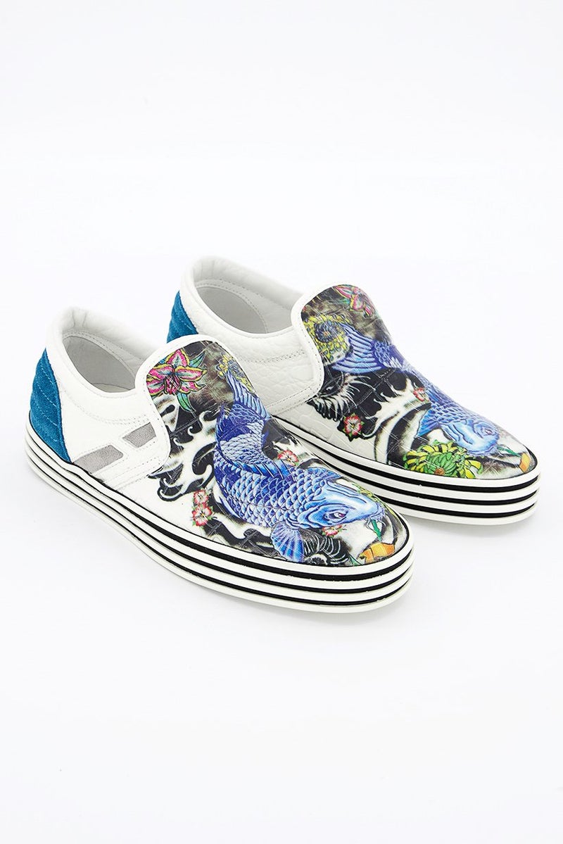 Hogan Women Textured Slip On Casual Shoes, White Combo - Image 1