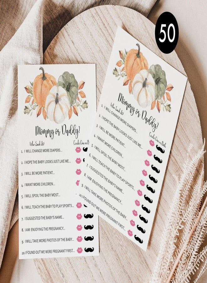 All-Ewired-Up All Ewired Up 50 Baby Shower Who Said It? Mommy or Daddy? (50-Cards) Fun Baby Shower Game Activity, Gender Neutral Boy or Girl, Pumpkin, Autumn - Image 3