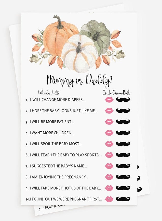 All-Ewired-Up All Ewired Up 50 Baby Shower Who Said It? Mommy or Daddy? (50-Cards) Fun Baby Shower Game Activity, Gender Neutral Boy or Girl, Pumpkin, Autumn - Image 1