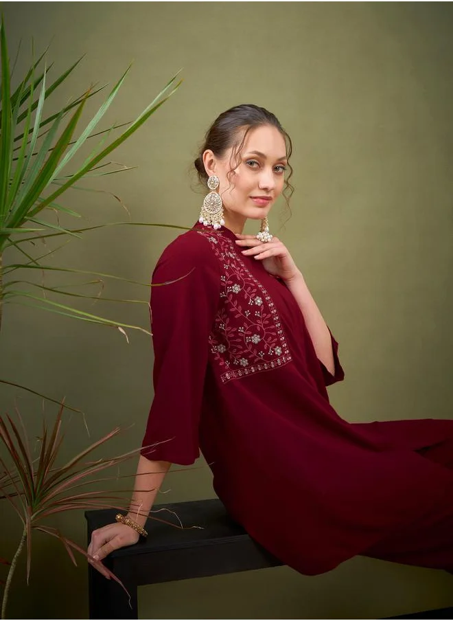 SASSAFRAS Embroidered Mandarin Collar Shirt & Pants Co-Ord by Styli