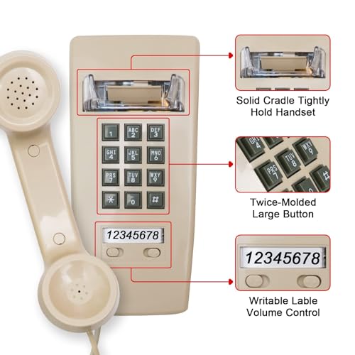 Sangyn Retro Wall Phones for Landline with Loud Mechanical Ringer Vintage Wall Mount Phone with Volume Adjustable Old Fashioned Corded Landline Telephone for Home School Hotel Office, Beige - Image 4