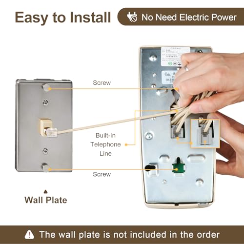 Sangyn Retro Wall Phones for Landline with Loud Mechanical Ringer Vintage Wall Mount Phone with Volume Adjustable Old Fashioned Corded Landline Telephone for Home School Hotel Office, Beige - Image 5