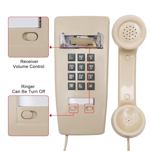 Sangyn Retro Wall Phones for Landline with Loud Mechanical Ringer Vintage Wall Mount Phone with Volume Adjustable Old Fashioned Corded Landline Telephone for Home School Hotel Office, Beige - Image 2