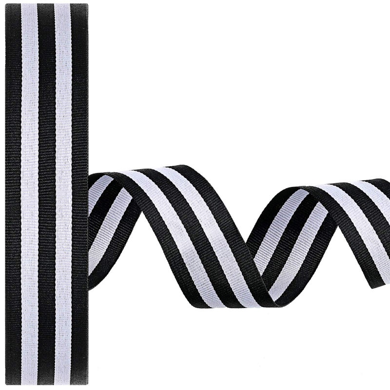 Chuangdi 50 Yards Striped Ribbon Grosgrain Fabric Ribbon Red White and Black Candy Cane Craft Wrapping Ribbons Roll for Wraps Embellishments Christmas Party Decoration(3/4 Inch,Black and White) - Image 1