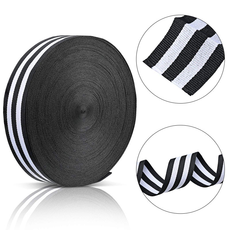 Chuangdi 50 Yards Striped Ribbon Grosgrain Fabric Ribbon Red White and Black Candy Cane Craft Wrapping Ribbons Roll for Wraps Embellishments Christmas Party Decoration(3/4 Inch,Black and White) - Image 3