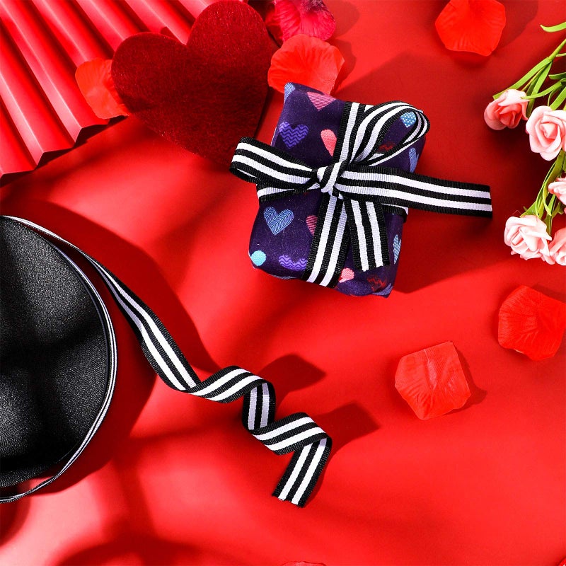 Chuangdi 50 Yards Striped Ribbon Grosgrain Fabric Ribbon Red White and Black Candy Cane Craft Wrapping Ribbons Roll for Wraps Embellishments Christmas Party Decoration(3/4 Inch,Black and White) - Image 5