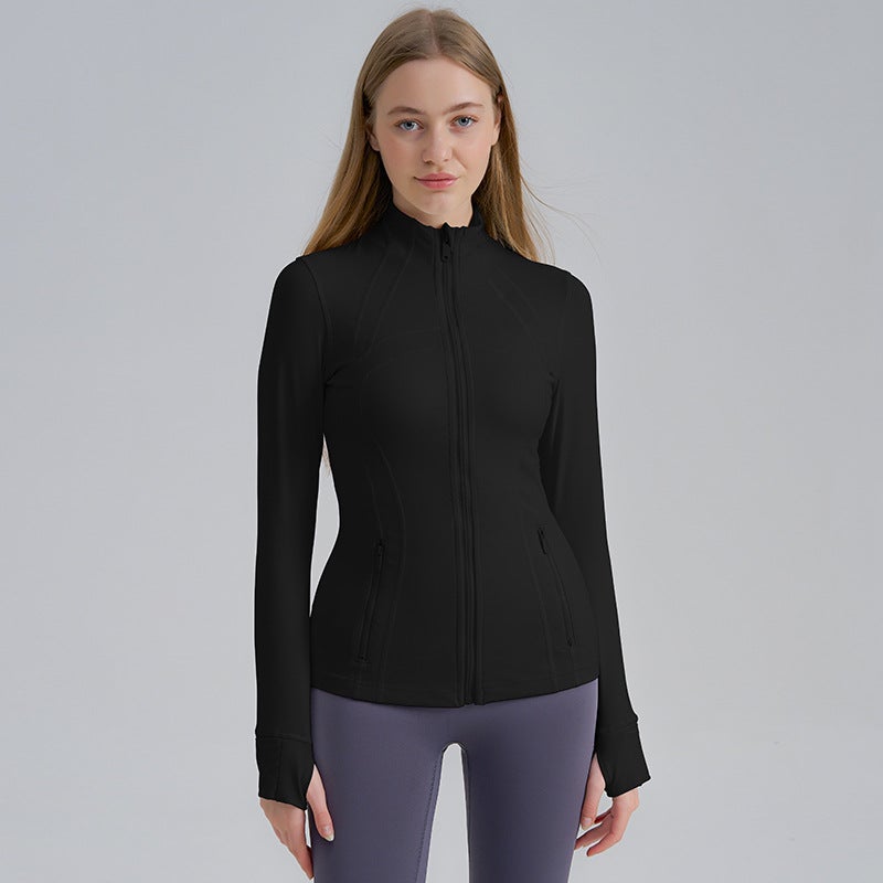 Generic Spring and Autumn Coat Sports Tight Zipper Jacket Womens Long Sleeve Top Fitness Pilates Yoga Training Suit Outer Wear Black 