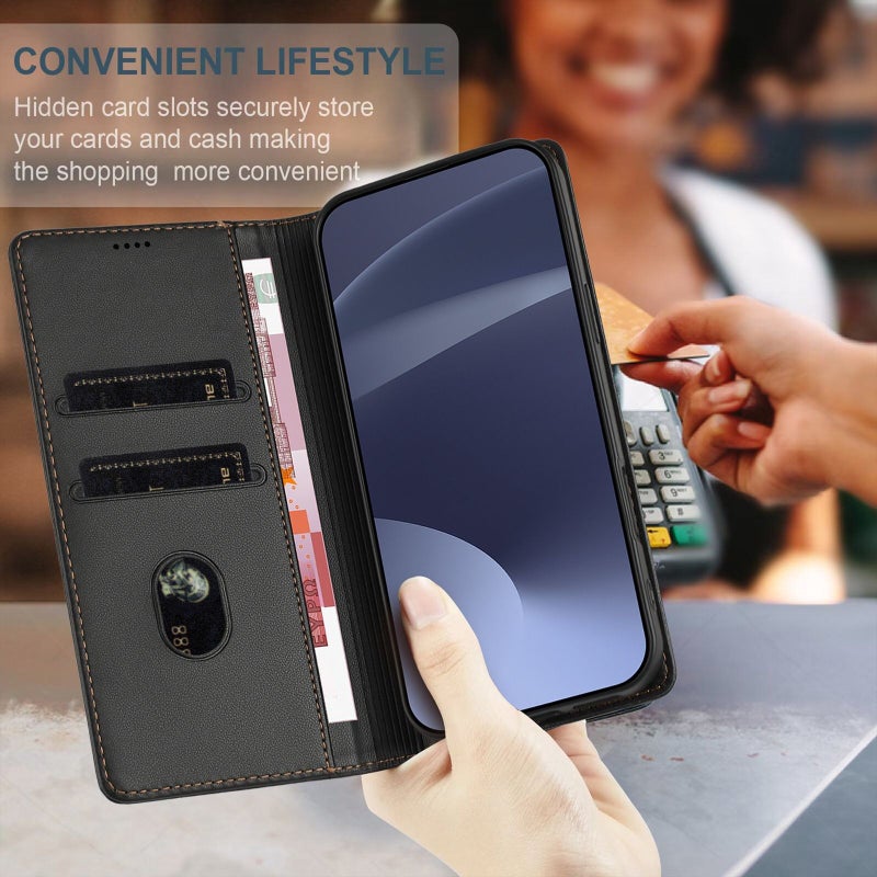 Dark Blue Luxury Wallet Magnetic Flip Phone Case With Card Slot Kickstand For Xiaomi 15 Ultra - Image 5