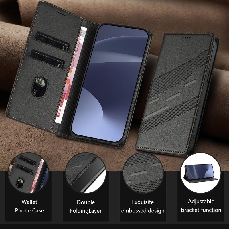 Dark Blue Luxury Wallet Magnetic Flip Phone Case With Card Slot Kickstand For Xiaomi 15 Ultra - Image 4