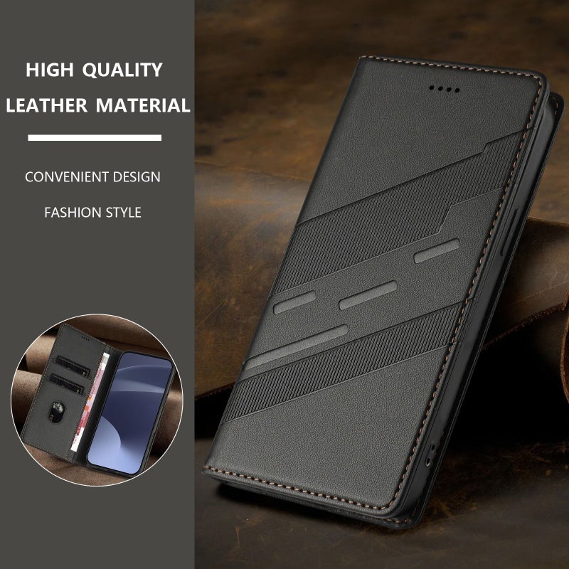 Dark Blue Luxury Wallet Magnetic Flip Phone Case With Card Slot Kickstand For Xiaomi 15 Ultra - Image 2