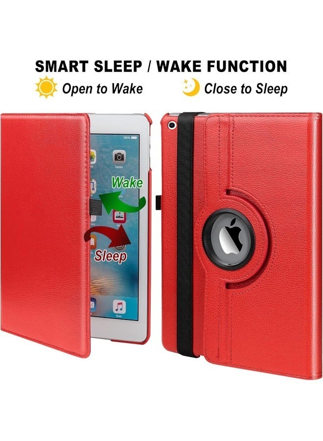 "360-Degree Rotating iPad Case for iPad 9.7” (2017/2018), iPad Air 2, and iPad Air – Auto Sleep/Wake Feature, Red"