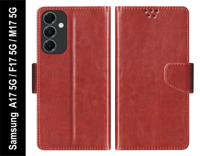 SBMS Flip Cover Flip Cover for Samsung Galaxy A17 5G / Samsung F17 5G / Samsung M17 5G Back Cover Case with Magnatic Closure | Inbuilt Stand | Card & Money Pocke (Brown) - Image 2