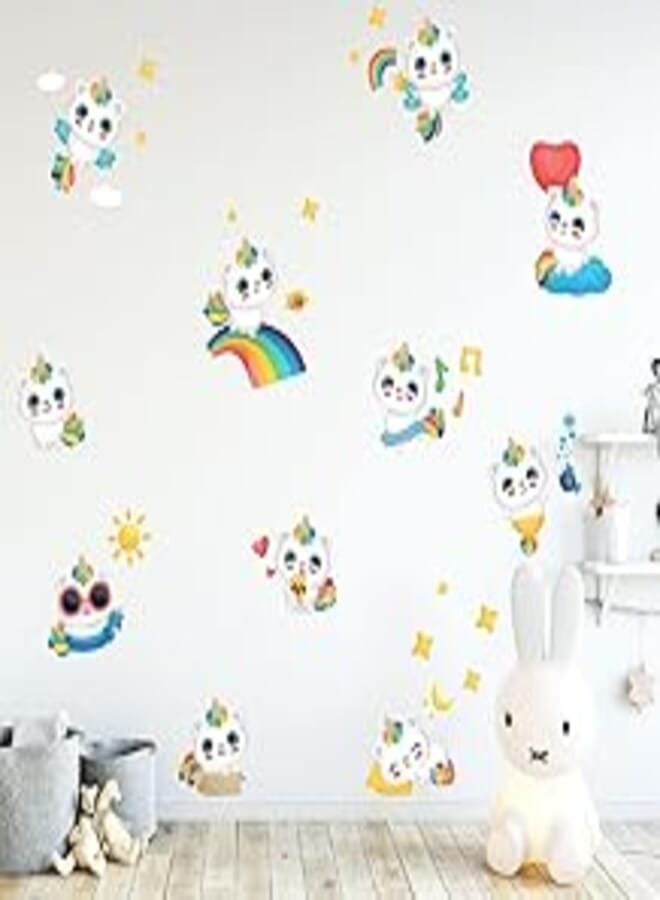 Decorative kids room sticker - Child 11 rainbow caticorns (60x70cm)