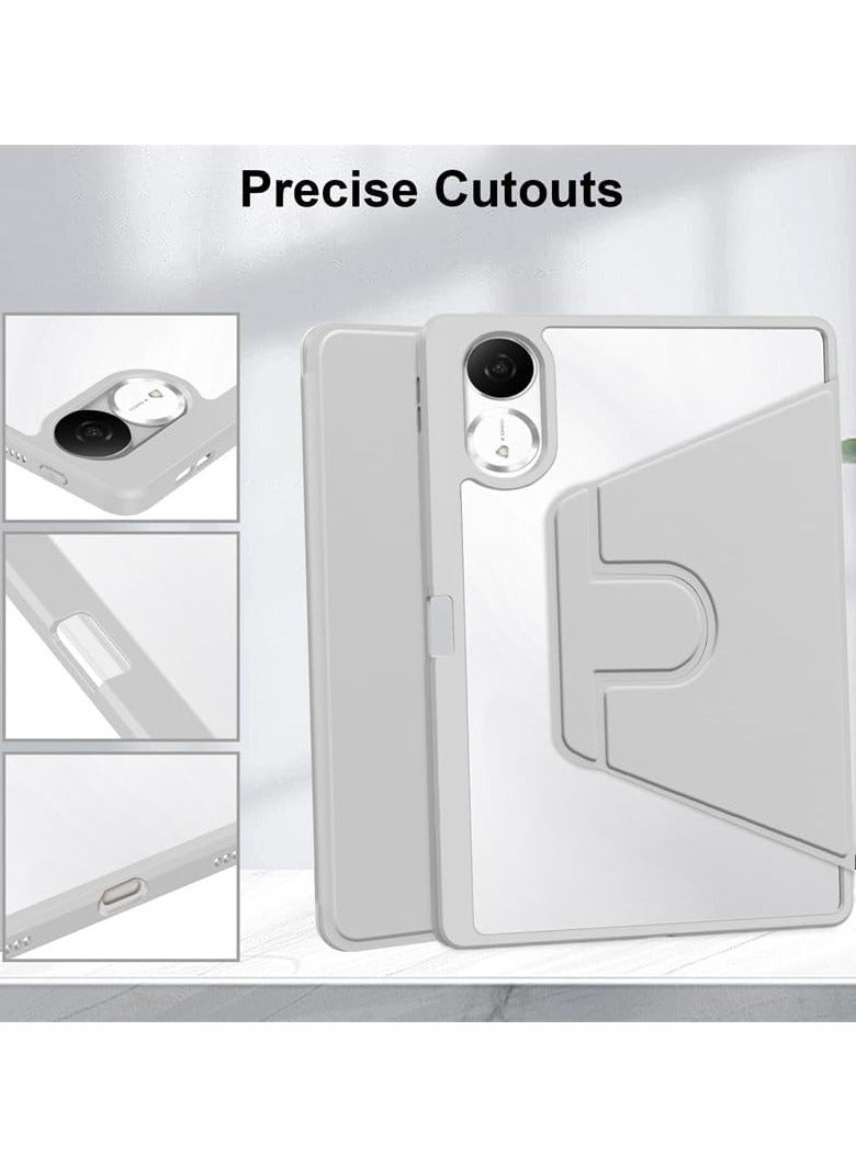 Case for Xiaomi Redmi Pad 2 11-inch 2025 Smart Tablet Leather Case with Auto Wake/Sleep, 360° Rotating Stand Cover Acrylic Clear Back Cover with Pencil Holder (Grey) - Image 4