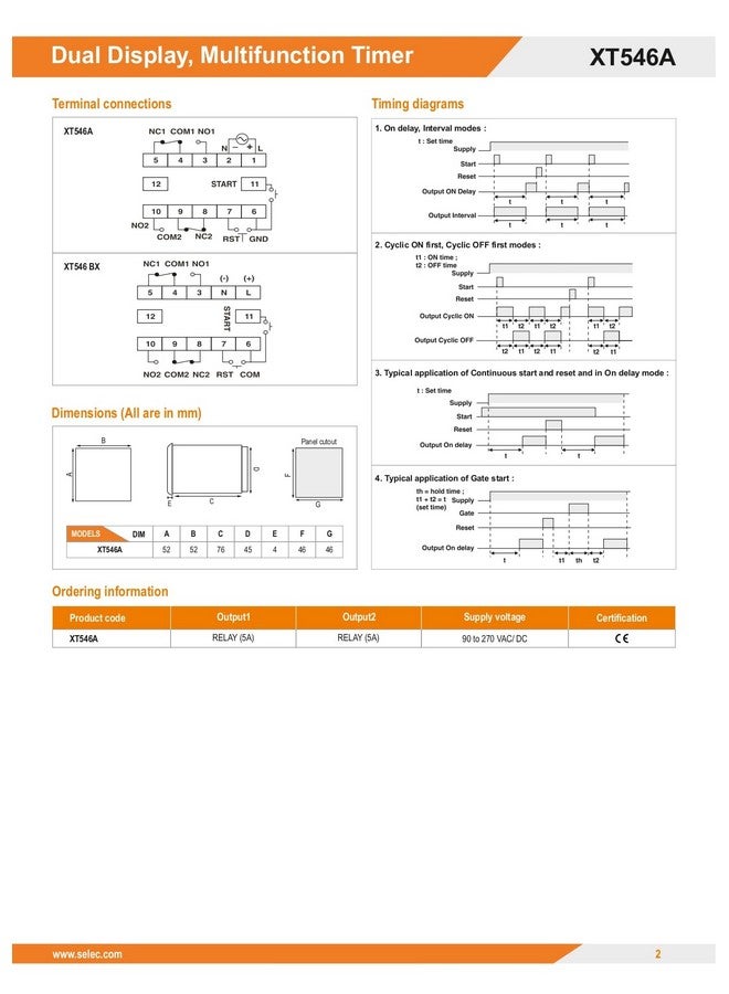 Selec DUAL DISPLAY 3+3 digit, Single set point Digital Timer Selec XT546A  - Image 3