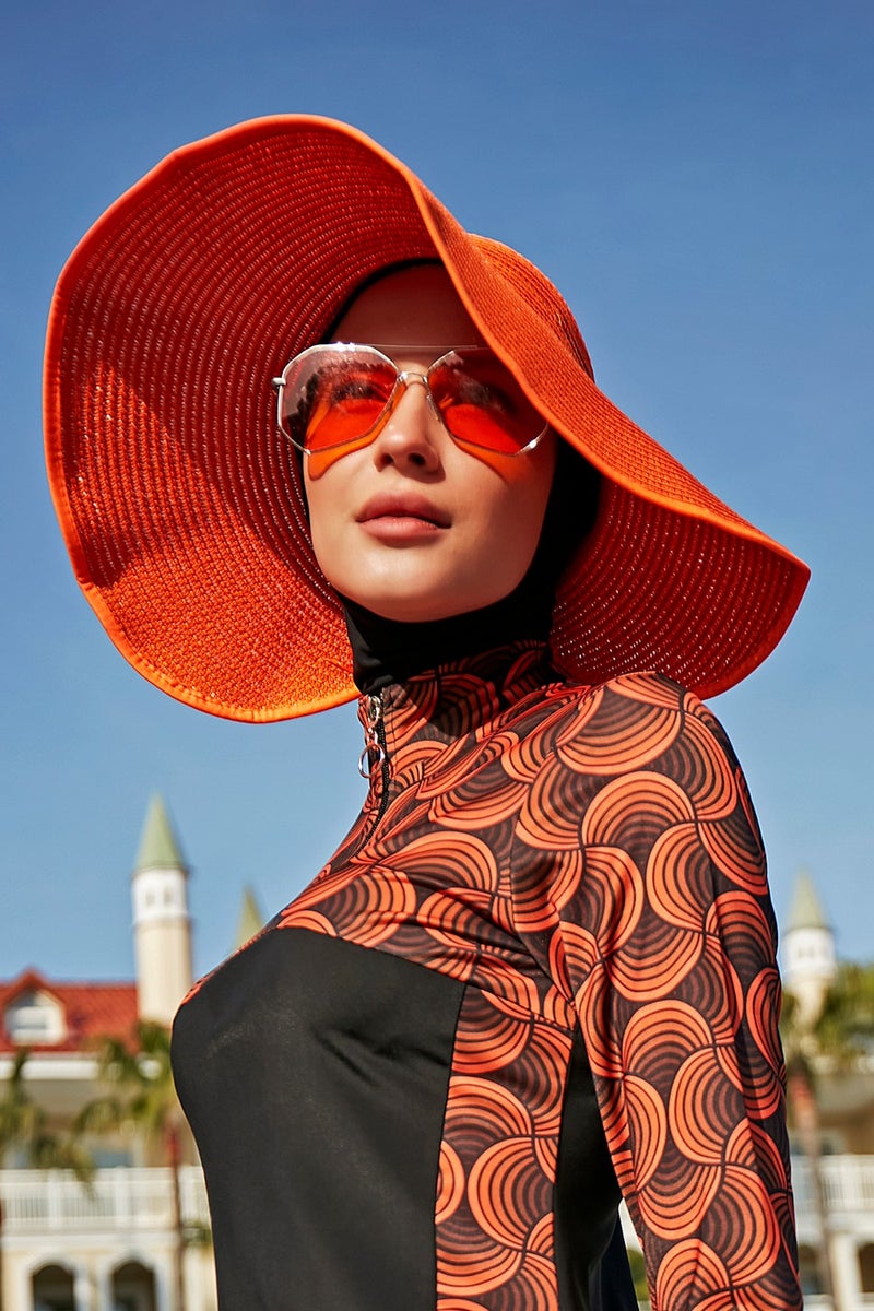 Remsa Mayo Remsa Swimsuit Remsa Bow Foldable Visor Straw Hat Sunscreen Visor Rş-78 Orange  - Image 1