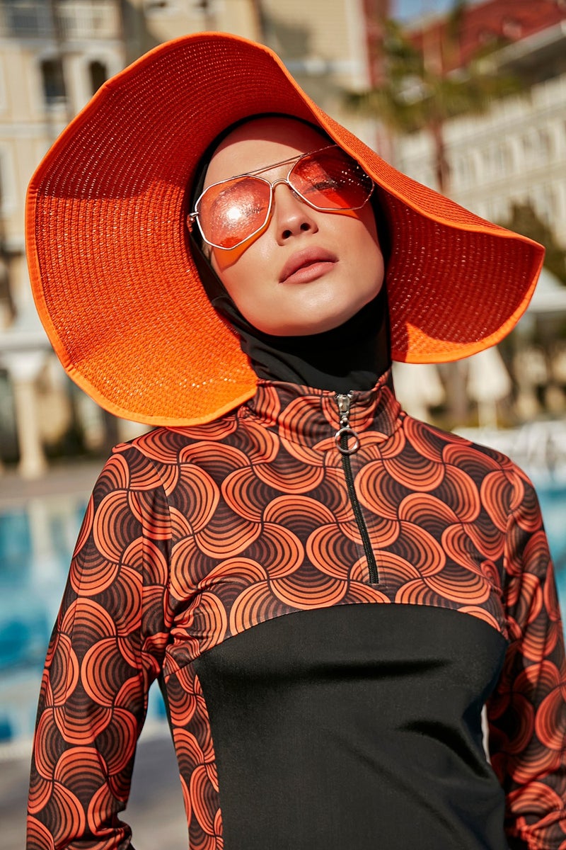 Remsa Mayo Remsa Swimsuit Remsa Bow Foldable Visor Straw Hat Sunscreen Visor Rş-78 Orange  - Image 2