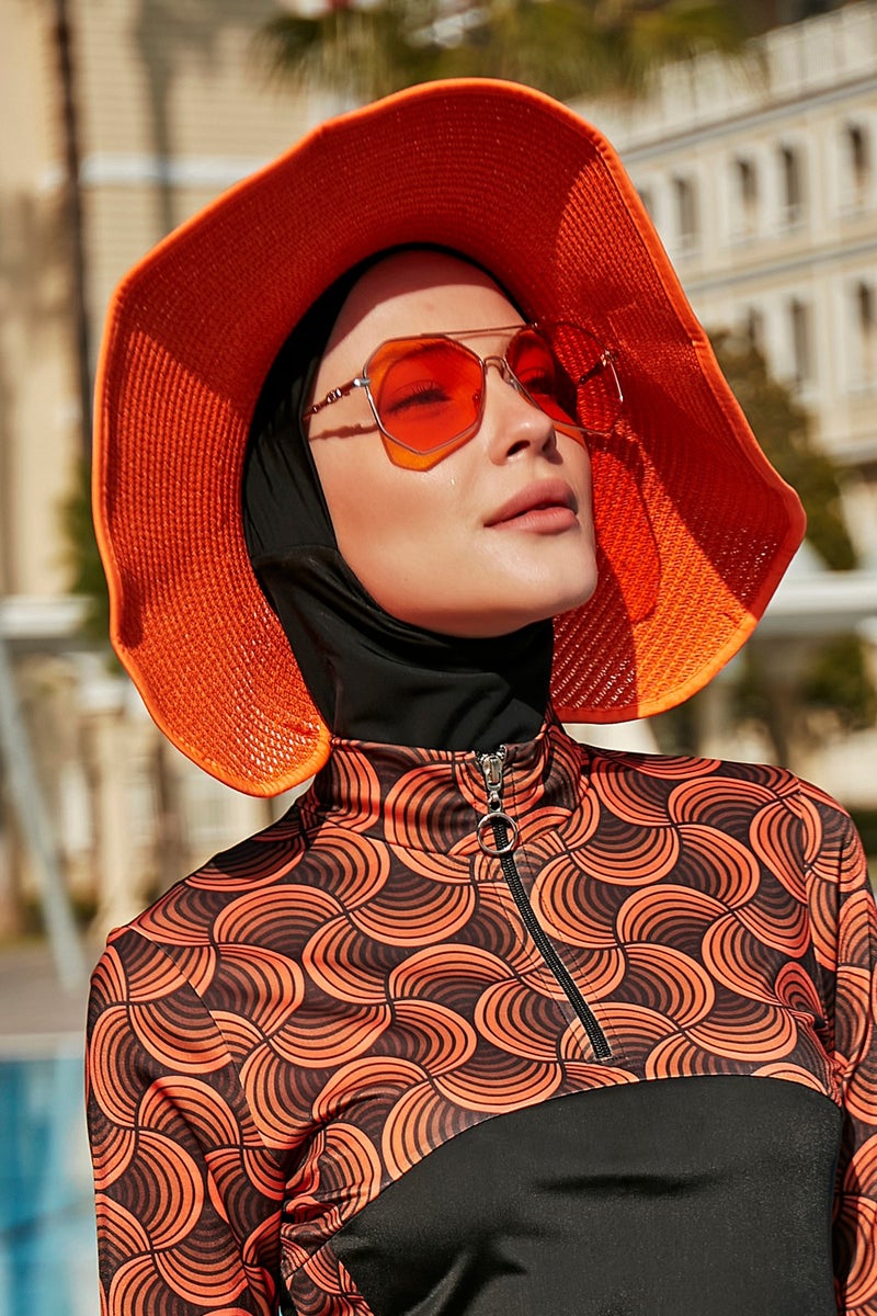 Remsa Mayo Remsa Swimsuit Remsa Bow Foldable Visor Straw Hat Sunscreen Visor Rş-78 Orange  - Image 4