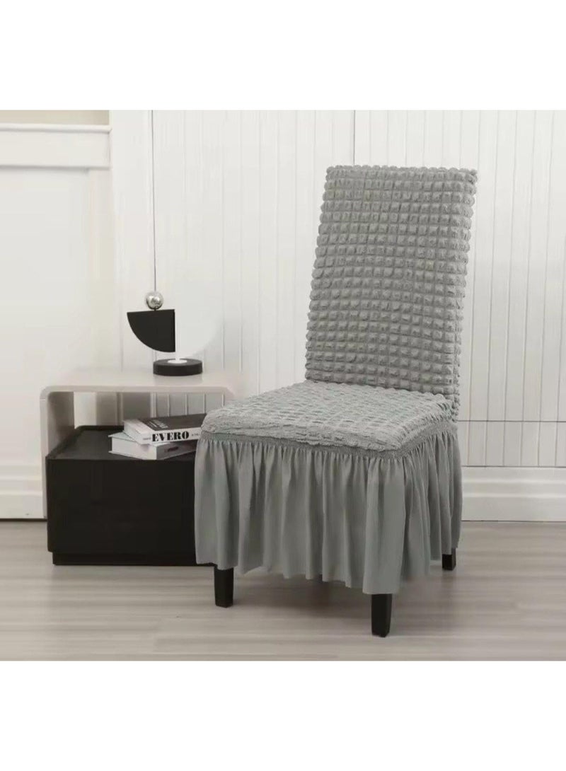Generic Stretch Dining Chair Covers, Set of 6, Crochet with Cornices, , Large Size .flo (grey)