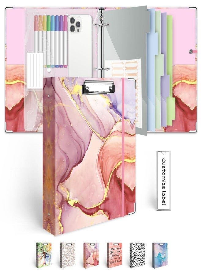 BVSSX 3 Ring Binder 2 Inch, Three Ring Binder Organizer with Clipboard, 5-Tabs Pockets Dividers, Plastic Folder, 18 Divider Stikers, Pink Decorative Binder with Pen Loop (Pink Marble, Letter Size) - Image 1