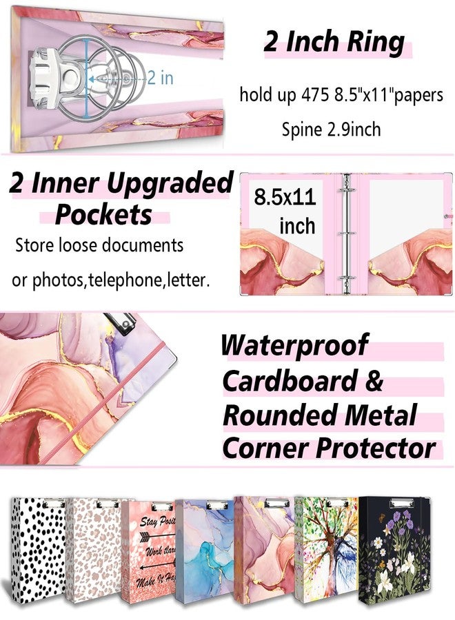 BVSSX 3 Ring Binder 2 Inch, Three Ring Binder Organizer with Clipboard, 5-Tabs Pockets Dividers, Plastic Folder, 18 Divider Stikers, Pink Decorative Binder with Pen Loop (Pink Marble, Letter Size) - Image 4