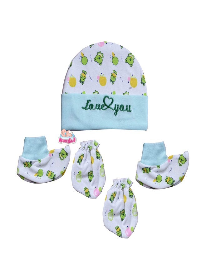 Nonibud New-Born Baby Cap and Mittens Booties Combo Set (White, Multicolour, 0-3 Months) -Pack of 4 Sets, Multicolor - Image 4